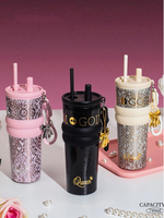 Termo de Acero Inoxidable con Revestimiento Cerámico de Alta Calidad, Taza de Doble Pared de Lujo Ligero para Mujer, Portátil con Ventosa, de Alta Gama