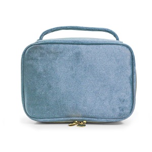 Pochette de voyage en velours pour maquillage, grande trousse à cosmétiques avec emplacements pour pinceaux, organiseur de rangement en velours doux pour femmes - Product Image 1
