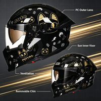 Casque de moto modulaire de style américain vintage avec visière transparente, casque intégral pour moto