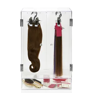 Professional Hair Extension Organizer Acrylic Wigs Display Case Cabinet With Hangers Not including the Hair