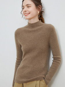 Suéter de Cachemira 100% Lana de Color Sólido, Camisa Base de <span class=keywords><strong>Manga</strong></span> <span class=keywords><strong>Larga</strong></span> para Mujer, Suéter de Punto Ajustado a <span class=keywords><strong>Rayas</strong></span>, Nuevo Suéter de <span class=keywords><strong>Cuello</strong></span> <span class=keywords><strong>Alto</strong></span> a Media Altura - Product Image 5