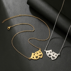 Collana con Ciondolo Maschera Joker Viso Triste e Felice, Catena in Acciaio Inossidabile, Stile Hip-Hop Punk alla Moda per Coppie, Idea Regalo - Product Image 1