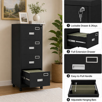 Elegante Archivador Móvil de Acero con Pedestal, 4 Cajones, con Cerradura, Gabinete de Almacenamiento de Oficina de Metal y Acero