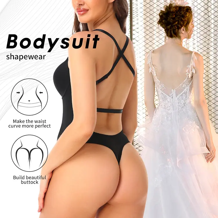 Wholesale Lace Shapewear Bodysuit for Women Tummy Control Backless Tank Tops V Neck Thongs Body Suit for Wedding Dress