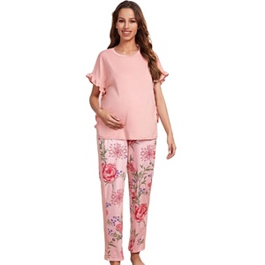 Grossesse Solide Remplir Garniture T-shirts Avec <span class=keywords><strong>Pantalon</strong></span> Floral Loungewear Maternité Pyjama Vêtements <span class=keywords><strong>Enceinte</strong></span> pour Femmes Enceintes - Product Image 1