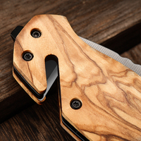 Couteau pliant multifonctionnel Meiji Diy Grade pour le camping en plein air et la survie, avec manche en bois d'olivier, personnalisable, support OEM