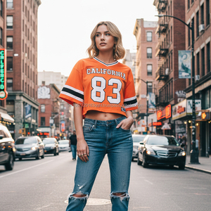 ODM Wholesale Custom American Football Jersey Custom Cropped Streetwear Y2k Crop Tops VNeck Soccer Jersey Retro Women Daily Wear - Product Image 2