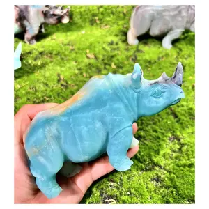 2023 Fengshui cristal rhinocéros sculpture animal pierre précieuse naturelle jade d'afrique