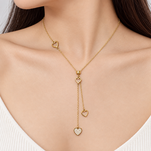 Collar Lariat de Acero Inoxidable Chapado en Oro al Vacío con Circonita Cúbica y Múltiples Corazones, con Cadena Ajustable - Product Image 5