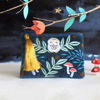 Sac cosmétique en velours brodé de perles de qualité supérieure, motif renard du jardin secret, vente en gros