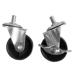 Ruedas giratorias con vástago roscado de 1-3 pulgadas, de uso ligero, con freno, para muebles y carros, color gris metalizado, con banda de rodadura firme. - Product Image 4