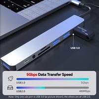 Adaptador Multipuerto SYONG con Doble Conector USB-A y USB-C 8 en 1, con USB 3.0 x 1, USB 2.0 x 2, Audio de 3.5mm, Carga PD, Lector de Tarjetas SD y TF