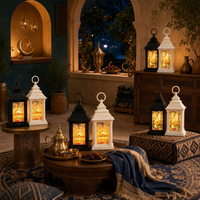Lanterne Ramadan Kareem à LED, décoration Eid Mubarak, lampe suspendue islamique rétro pour la maison, ornement de table confortable, noir
