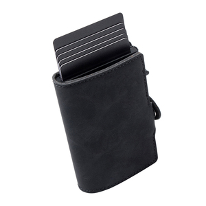 2023 Side Push Button Mens RFID Secure Anti-theft Bifold Pu Crazy Horse Leather <b>Wallet</b> Minimalist Aluminum Credit Card <b>Holder</b> - Product Image 3