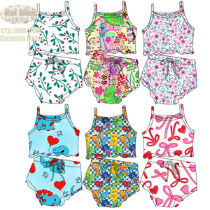 Ensemble gilet sans manches et <span class=keywords><strong>short</strong></span> pour petite fille, motif imprimé personnalisé, en soie de lait, vêtements pour enfants, ensemble 2 pièces pour filles - Product Image 1