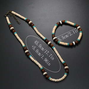 2024 été à la mode <span class=keywords><strong>surfeurs</strong></span> à la main en bois Turquoise perlé collier Bracelets Boho noix de coco coquille tour de cou pour hommes - Product Image 4