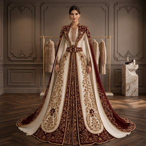 Elegant Embroidered Polyester Loose Modest <b>Abaya</b> Dress Red Veil Floor Floral Pattern <b>Wedding</b> Women Middle East Long Flared - Product Image 3