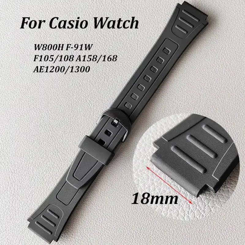 Tali jam tangan silikon Universal, jam tangan pengganti tali karet olahraga UNTUK Casio W800H F-91W F105/108 A158/168 AE1200/1300 18mm