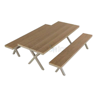 Promotions chaises d'extérieur en plastique imperméables avec table et bancs, table en bois en plastique