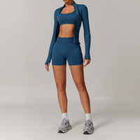 Ensemble Sportif Femme 4 Pièces Sans Couture Legging Personnalisable avec Logo Fermeture Éclair Survêtement Yoga Grande Taille Veste Top Slim Fit Course Fitness pour Femmes