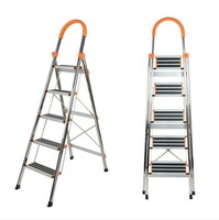 Échelle domestique pliable à 3 marches en acier inoxydable avec main courante, orange, large, antidérapante, conforme à la norme EN 131, pour les escaliers des supermarchés
