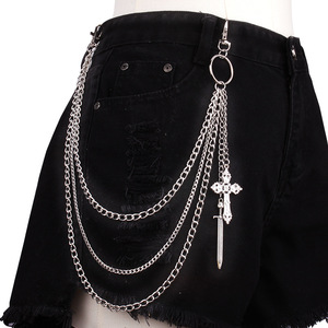 Geometric Multi Layered <b>Chain</b> Hollow Cross Pants <b>Chain</b> Zinc Alloy Punk Waist Decor Casual Wear - Product Image 2