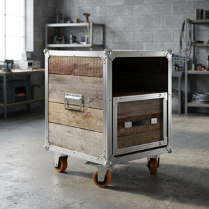 Cajonera estrecha ajustable de madera maciza de estilo industrial moderno Mayco, mueble para sala de estar con estante para vinos, almacenamiento decorativo - Product Image 2