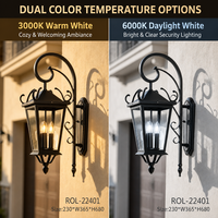 Lampe murale LED extérieure en acier inoxydable de grande taille, style rétro noir, pour jardin, cour, couloir, villa, étanche, E14, 3 niveaux de luminosité