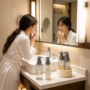 สินค้ามาใหม่ ชุดขวดพลาสติกแบบเติมได้ 4 in 1 ขนาด 140 มล. สำหรับใส่เครื่องใช้ในห้องน้ำ โลชั่น แชมพู ขวดเดินทาง - Product Image 5