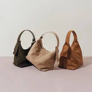 Nova bolsa de couro fosco para mulheres, bolsa pequena de couro genuíno de camurça macia de alta qualidade com design