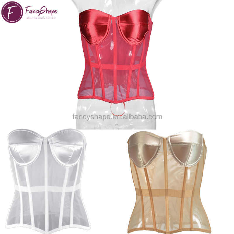 トップス HerPraha quilted circular bustier silver ELLACCI Women's Sexy Sequin Sheer Mesh Bustier Corset Tops