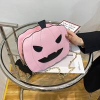 Nouveauté Sac à main bandoulière rose mignon avec chaîne, motif citrouille Jack-O'-Lantern et ailes de chauve-souris, idéal pour les fêtes d'Halloween, vente en gros pour femmes