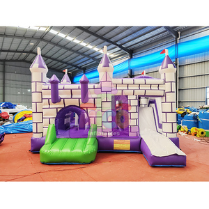 Purple and White Knight Combo Inflatable Bounce House Bouncy Castle with <b>Slide</b> Kids Jumping Castle - Product Image 1