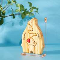 Casse-tête d'art en bois personnalisé, puzzle d'ours de famille avec des cadeaux d'anniversaire en bois décoratifs de réchauffement de maison d'amour de coeur