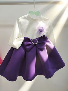2025 autunno bambina a maniche lunghe con fiocchi Patchwork <span class=keywords><strong>abiti</strong></span> <span class=keywords><strong>da</strong></span> <span class=keywords><strong>principessa</strong></span> <span class=keywords><strong>rosa</strong></span> blu Navy viola - Product Image 4