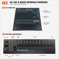 Console de mixage audio professionnelle DSZ DS-16P-4 à 16 canaux avec entrées XLR, sorties USB, son stéréo