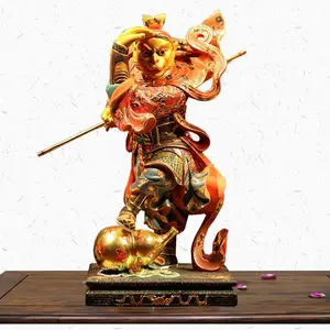 Monkey King Wooden Carved Home Decoration Anbetung Stehende buddhistische Kunstwerk Buddha Statue Sun Wukong