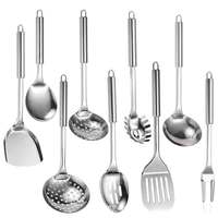 Batterie de Cuisine Complète en Acier Inoxydable Argenté, Ustensiles de Cuisine avec Manche, Idéal pour Hôtels et Usage Domestique, Incluant Spatule, Cuillère et Louche