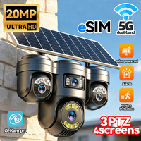 Caméras solaires sans fil 20MP 6 moteurs 3 PTZ Quatre écrans 4G SIM Extérieur 5G WiFi Caméra solaire WiFi O-kam Suivi 360° CCTV