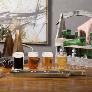 Wooden Beer Flight Paddle With 4 <b>Glasses</b> For Tasting Bar Serving Set Modern Simple Style - Product Image 3