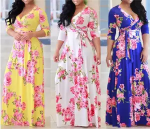 Plus Size Frauen Blumen kleidung Blumen druck Langarm Maxi kleider African Split Kitenge Xxxxxl Freizeit kleid für Frauen