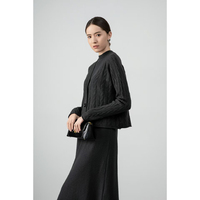 Gaun tanpa lengan wanita, mode grosir wol campur 2 buah Set untuk wanita Sweater tanpa lengan panjang rajutan kabel leher v