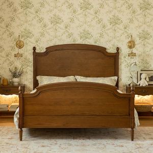 Lit double king/queen moderne de luxe réglable en bois massif acajou, panneau en contreplaqué non pliable, design élégant et contemporain pour la maison - Product Image 3