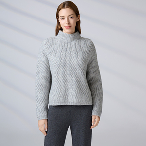 Oversized Honeycomb Long Sleeve <b>Pullover</b> Customizable Cozy Winter <b>Jumper</b> Women's Wool Blend Mock Neck Knit Sweater - Product Image 3