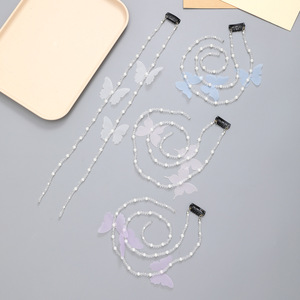 New Pearl Two-in-One Lace <span class=keywords><strong>Ribbon</strong></span> Headband Elegante <span class=keywords><strong>Long</strong></span> Bow Cabelo Acessório Versátil Borboleta Hairband para penteados trançados - Product Image 4