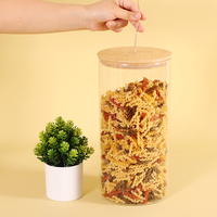 Bocal de conservation alimentaire en verre borosilicate avec couvercle en bambou, ensemble de récipients hermétiques pour café, riz, pâtes, sucre - Vente en gros