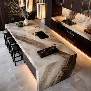 Meubles de cuisine de luxe complets JINGSHUN, armoires en mélamine laquée avec îlot en pierre frittée pour projets de villas et d'appartements - Product Image 4