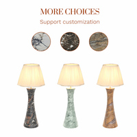 Lampe de table sans fil rechargeable moderne de luxe, en marbre naturel, avec abat-jour en tissu conique, variateur tactile E14, pour hôtel et décoration intérieure