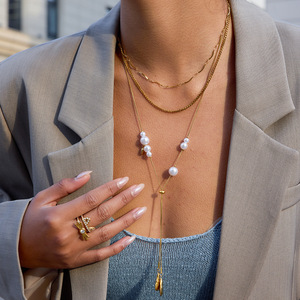 Pearl Necklace Teardrop Shape AA Grade Gold Plated Bezel Setting Everyday Wear Women's Jewelry - Product Image 3