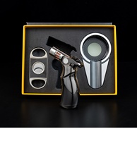 Ensemble d'accessoires pour cigares HZHM Simplicity comprenant des ciseaux en acier inoxydable, un briquet à quatre jets, un cendrier coupe-vent, un cadeau élégant
